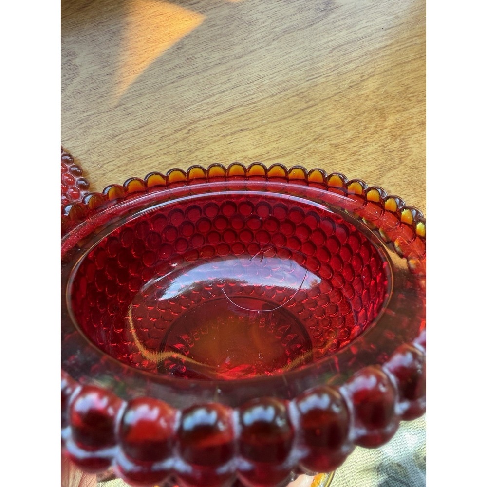 Rare Brooke Thousand Eye Ruby Red Amberina Fairy Lamp Cadmium Glow Complete VTG - Picture 8 of 15
